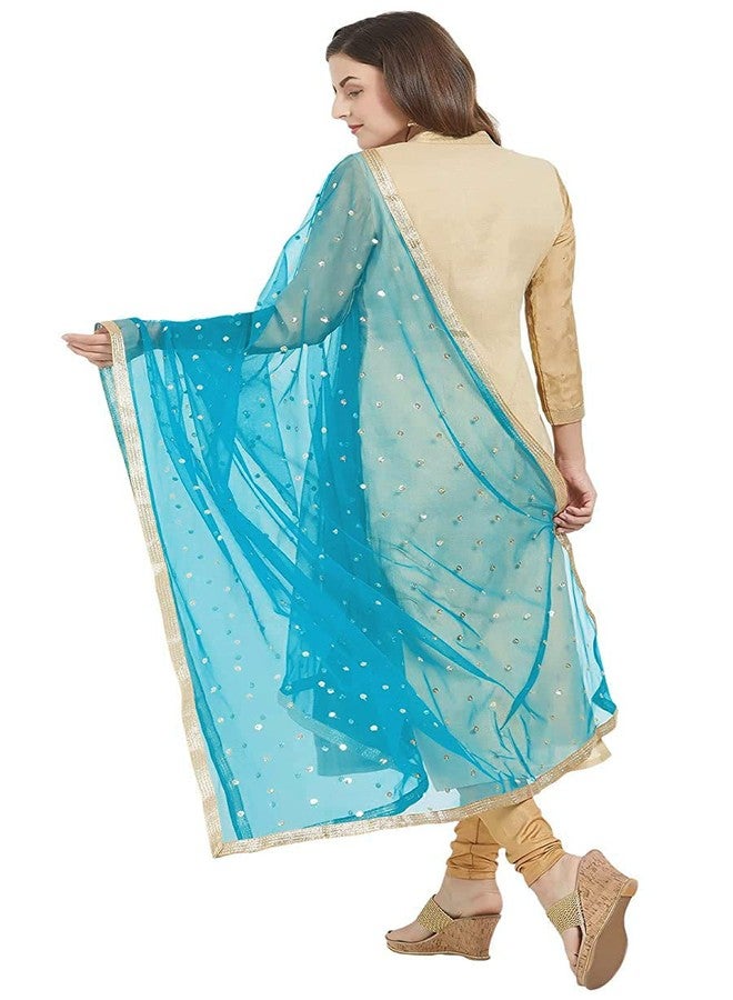 themilestocks وشاح شبكي مزخرف من ذا مايل ستوكس، مناسب لحفلات الزفاف الهندية الناعمة (لون أزرق دودج) - Image 1